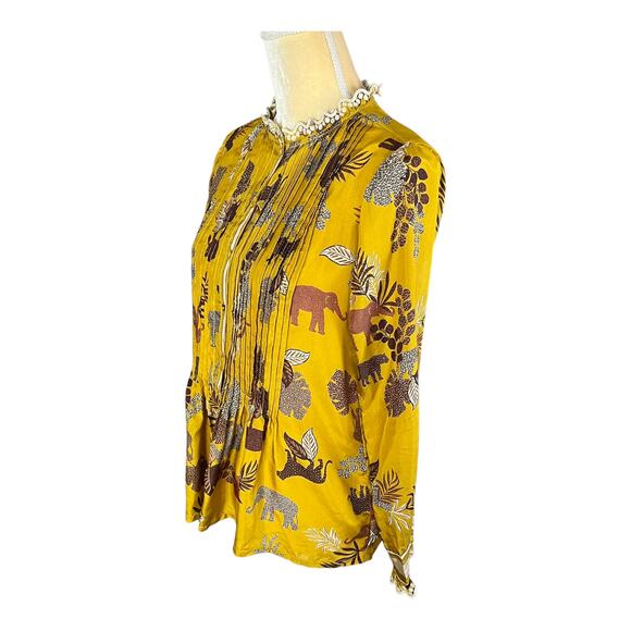Johnny Was Taly Evette Silk Blouse Peasant Elephant Safari Size XS - Picture 3 of 8